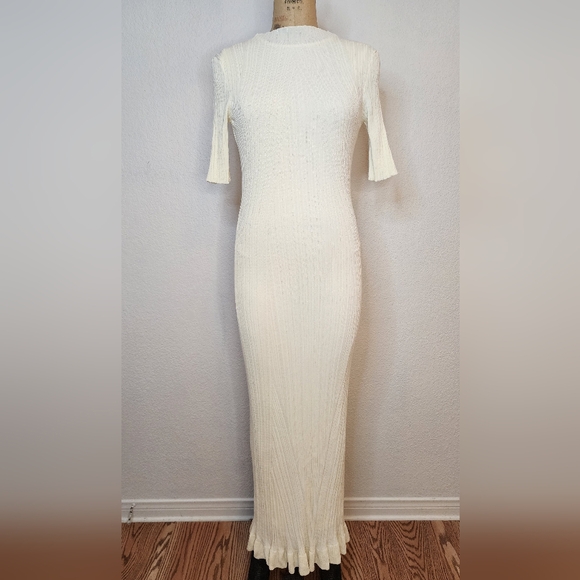 Maje Cream Rooly Ribbed Bodycon Maxi Dress - Picture 10 of 14